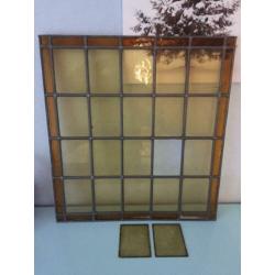 Mooi groot oud antiek glas in lood raam (Code: K )