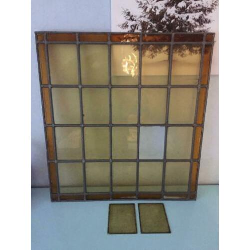 Mooi groot oud antiek glas in lood raam (Code: K )