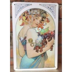 ALPHONSE MUCHA 'Fruit ' Jugendstil Metalen Wandbord poster