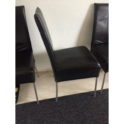 Stoelen zwart leer 4 x eetkamer stoelen