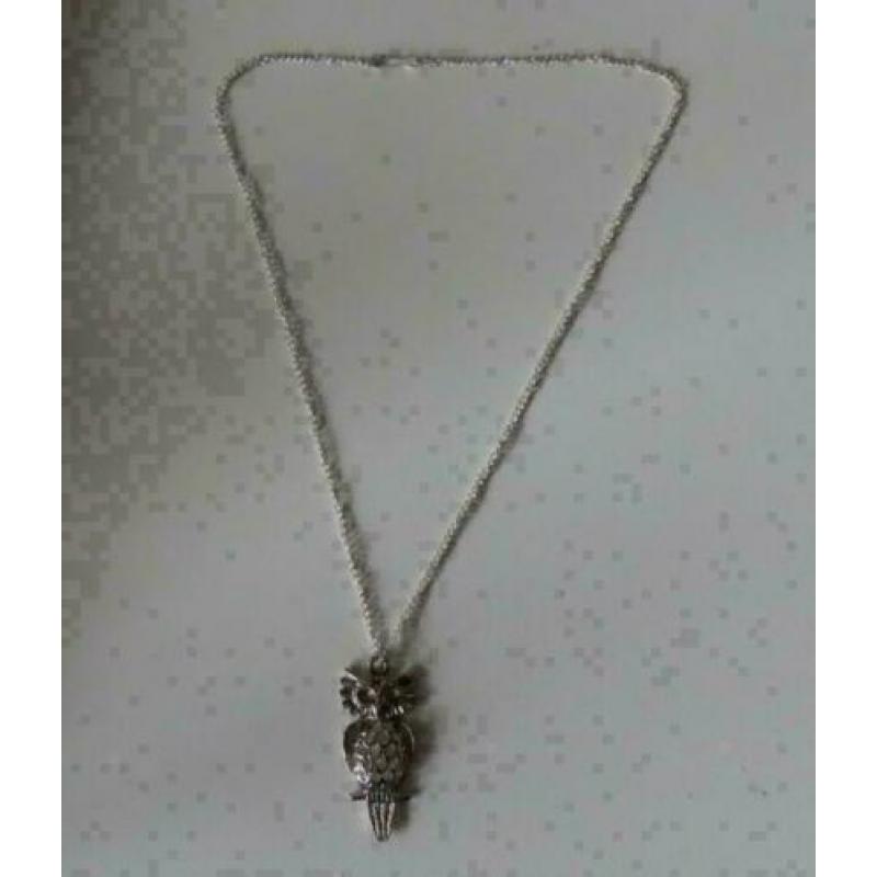 zilverkleurige ketting met zilverkleurige uil