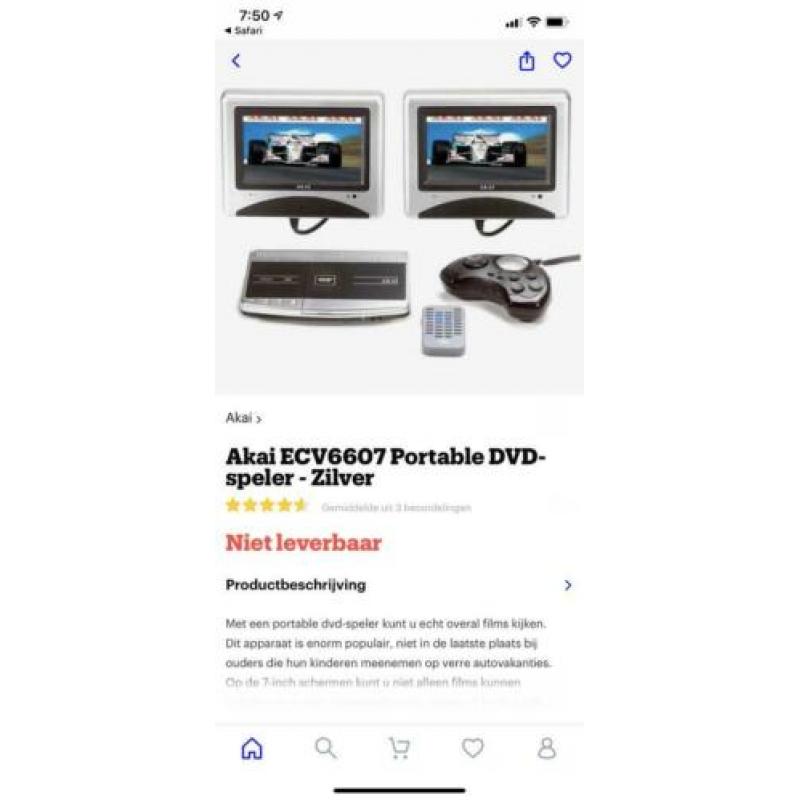 Akai ECV6607 DVD speler met 2 monitors voor in auto