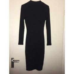 Zwarte Bodycon Jurk Rib Stof River Island Maat S/36