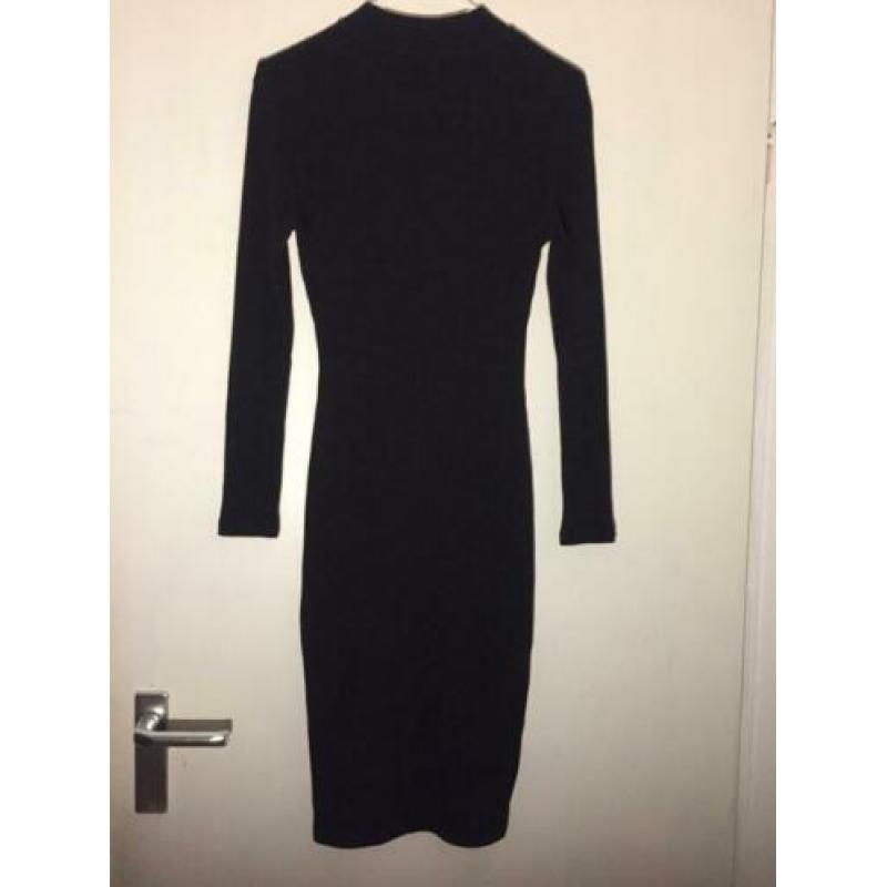 Zwarte Bodycon Jurk Rib Stof River Island Maat S/36
