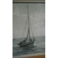 ????OLIEVERF OP BOARD(90x70 k.80x60cm)GRIJSTINTEN.
