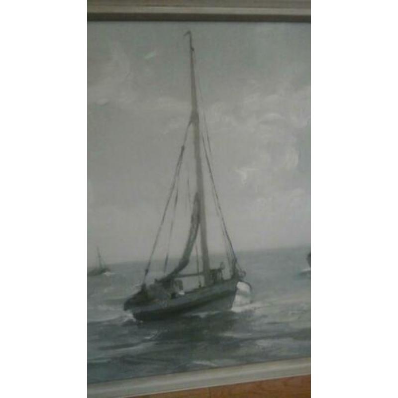 ????OLIEVERF OP BOARD(90x70 k.80x60cm)GRIJSTINTEN.