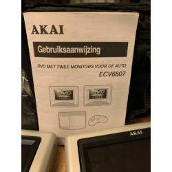 Akai ECV6607 DVD speler met 2 monitors voor in auto