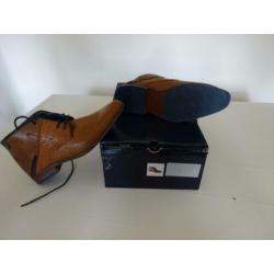 “NIEUW MAAT 40 cognac/bruin in combinatie met blauw half hog