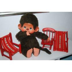 vintage oude grote monchhichi + 3 meubeltjes