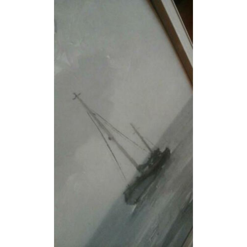 ????OLIEVERF OP BOARD(90x70 k.80x60cm)GRIJSTINTEN.