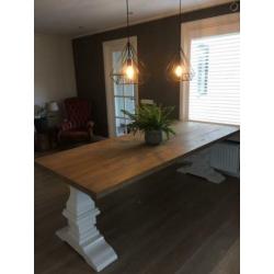 Prachtige eettafel kloostertafel greywash eiken, kwaliteit
