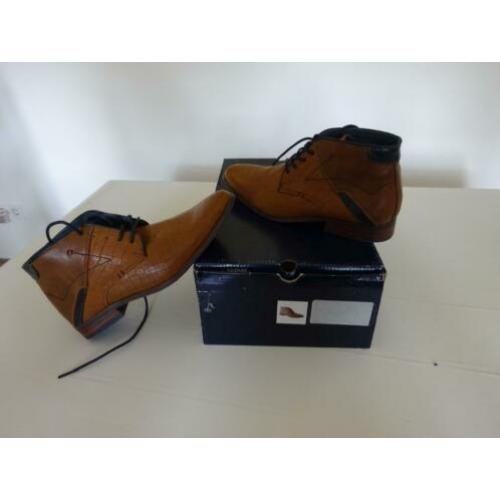 “NIEUW MAAT 40 cognac/bruin in combinatie met blauw half hog