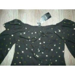 off shoulder zwart goud roezel stippen jurk Forever 21 L 42