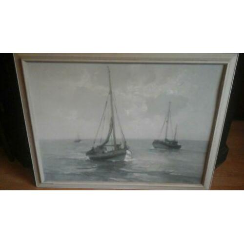 ????OLIEVERF OP BOARD(90x70 k.80x60cm)GRIJSTINTEN.