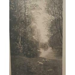 Ets - Landschap - R. Dudensing en C.A. Walker –uit 1890 !