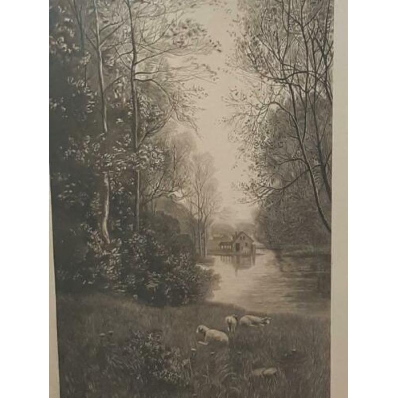 Ets - Landschap - R. Dudensing en C.A. Walker –uit 1890 !