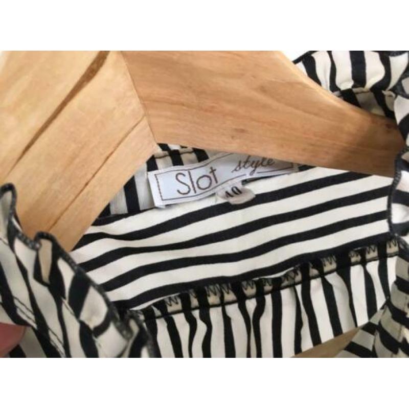 Vintage blouse zwart wit gestreept met details maat 40