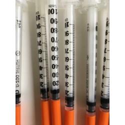 Insuline spuiten 1ml 0,33 mm (29G) x 12,7 mm 19 stuks nieuw