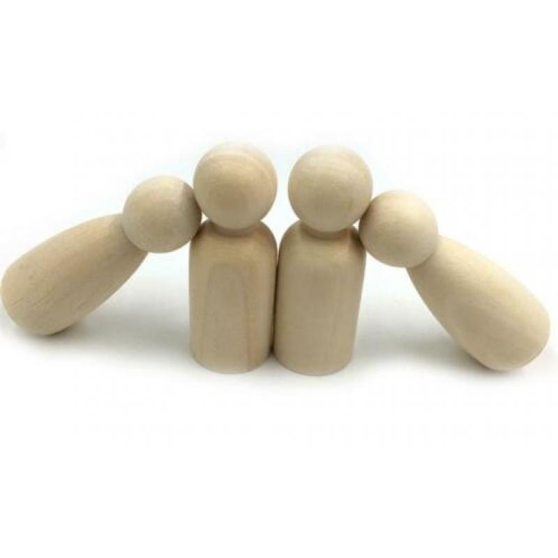 Peg dolls zwart wit naturel en huisjes van hout