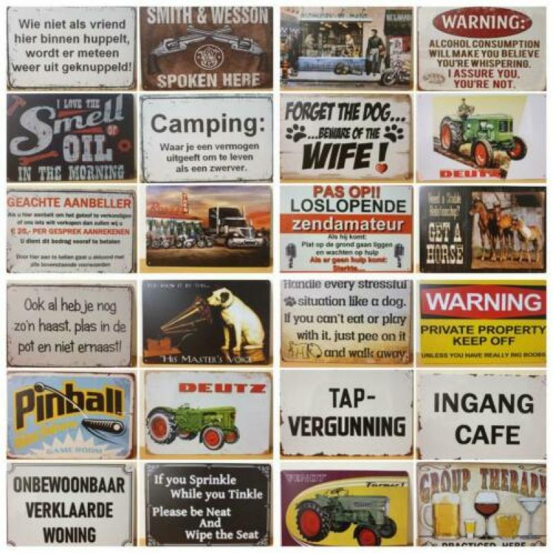Beroemdheden elvis marilyn enz onder auto reclamebord metaal