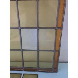 Mooi groot oud antiek glas in lood raam (Code: K )