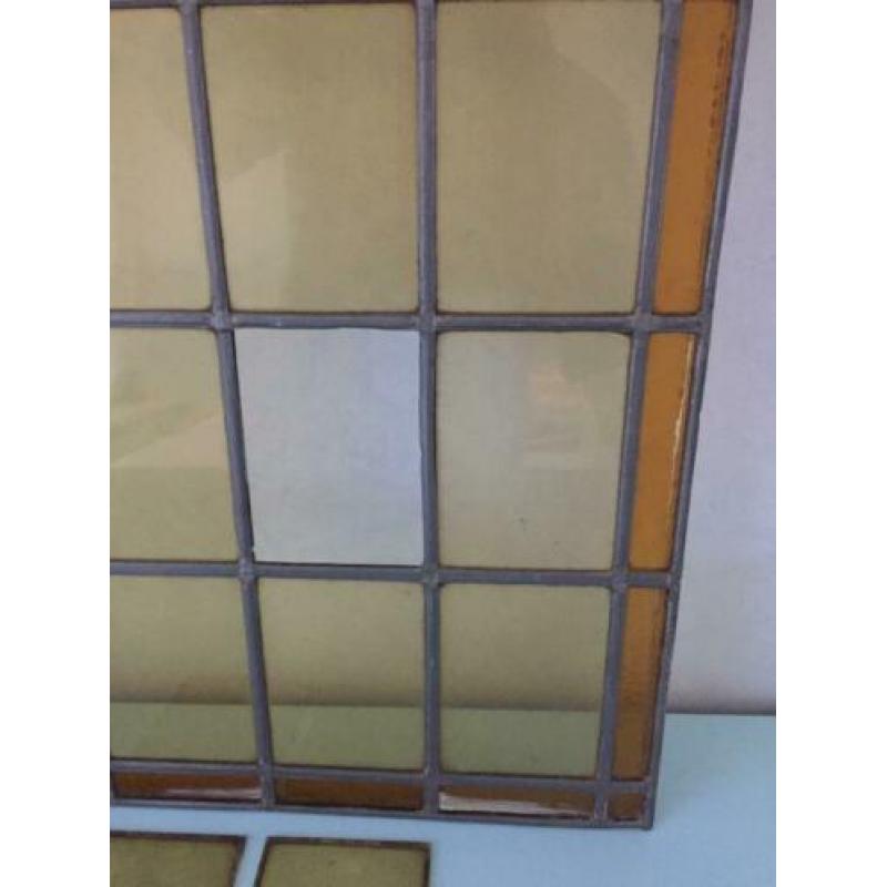 Mooi groot oud antiek glas in lood raam (Code: K )