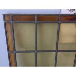 Mooi groot oud antiek glas in lood raam (Code: K )
