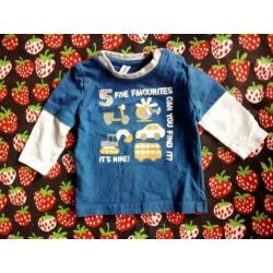 Shirtje, longsleeve, blauw, voertuigen, jongen, maat 56