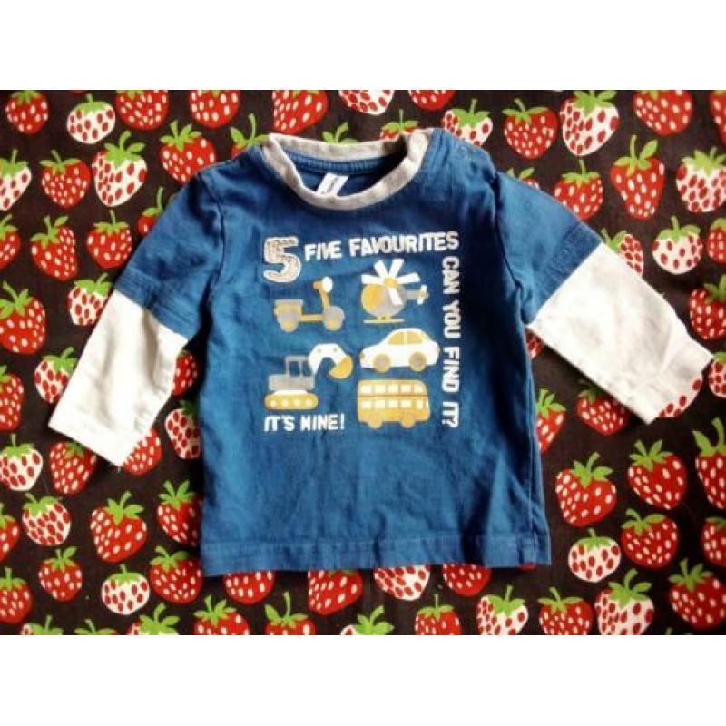 Shirtje, longsleeve, blauw, voertuigen, jongen, maat 56
