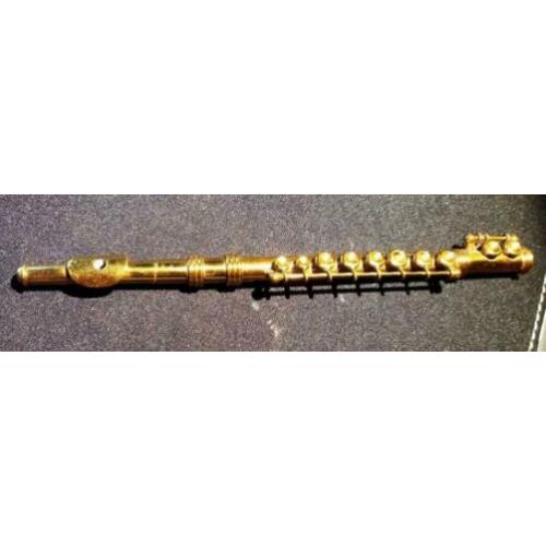 Miniatuur dwarsfluit, messing, 13 cm