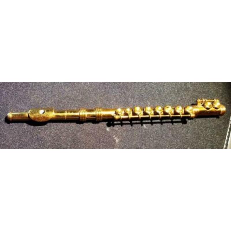 Miniatuur dwarsfluit, messing, 13 cm
