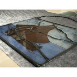 Glas in lood raamhanger met een oude zeilboot