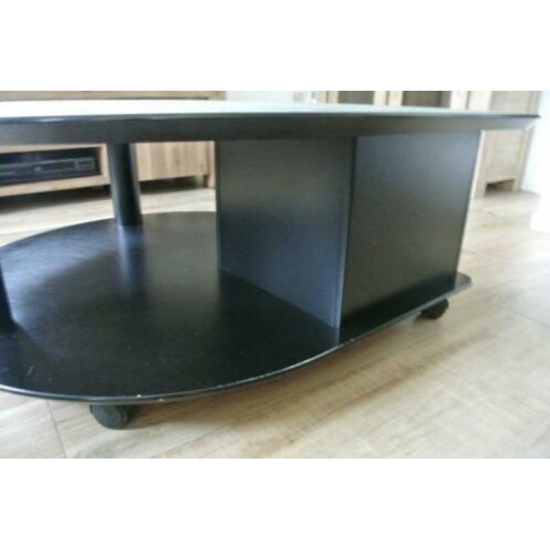 Salontafel groen Formica / zwart op wieltjes