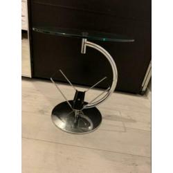 Desing 2 bijzettafel Chrome met glas plateau !!!