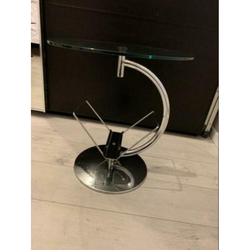Desing 2 bijzettafel Chrome met glas plateau !!!