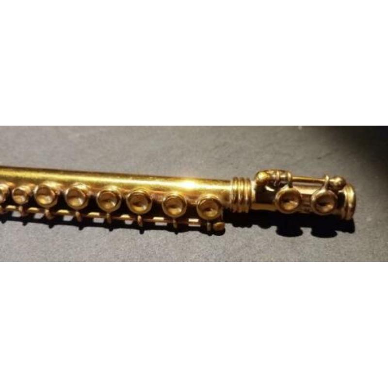 Miniatuur dwarsfluit, messing, 13 cm