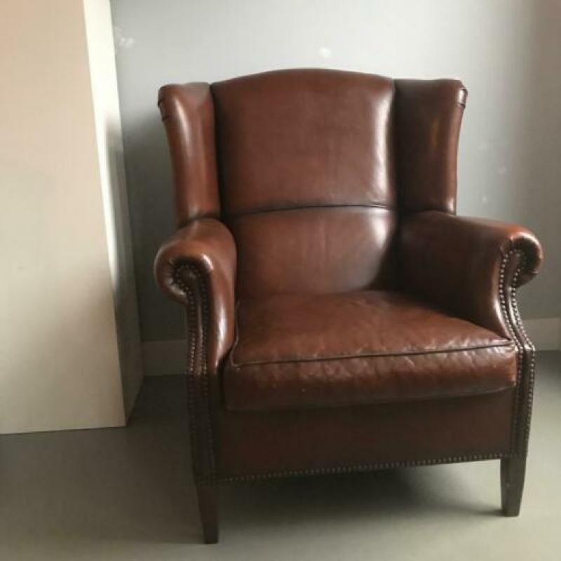 Prachtige schaapsleren oorfauteuil, fauteuil, stoel