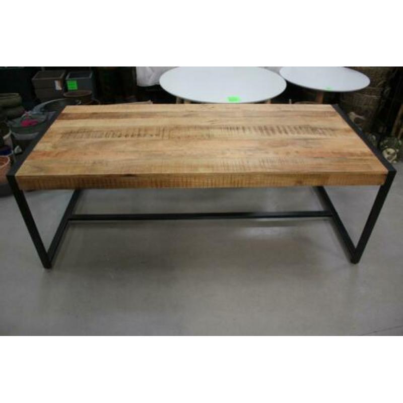 Mooie stoere eettafel metaal mangohout industrieel 220 x 100
