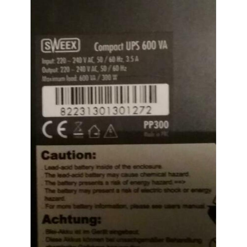 Sweex compact ups 600 va noodstroomvoeding.