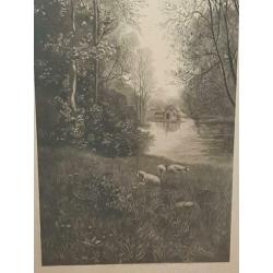 Ets - Landschap - R. Dudensing en C.A. Walker –uit 1890 !