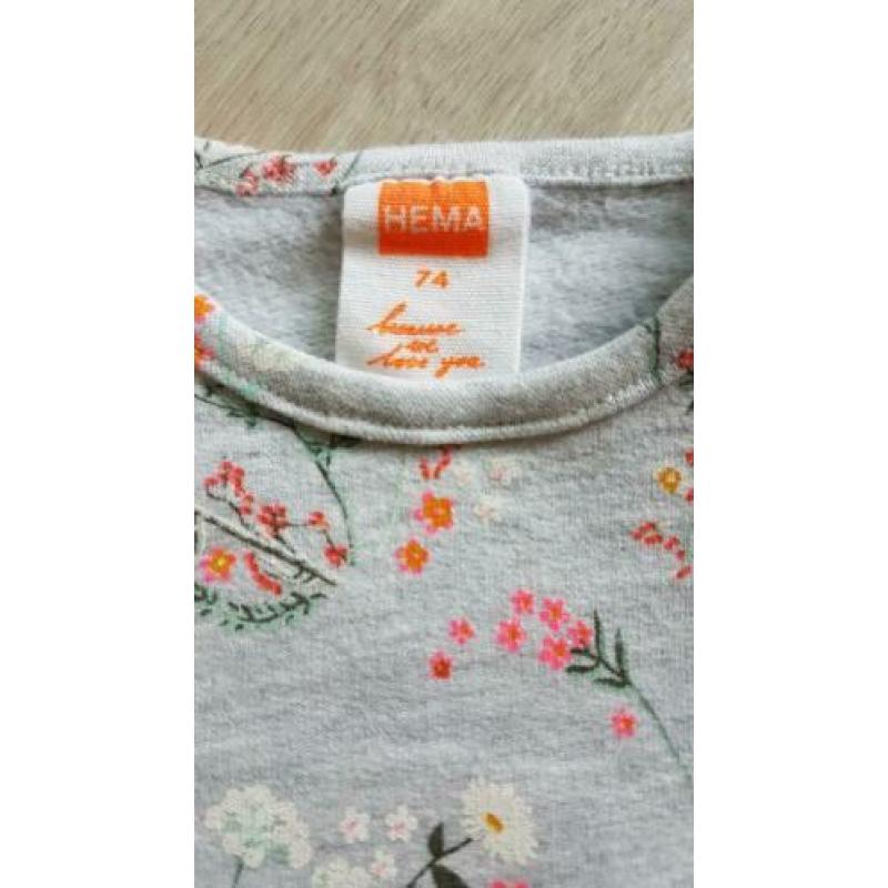 Leuke sweater meisjes roze grijs met bloemprint maat 74
