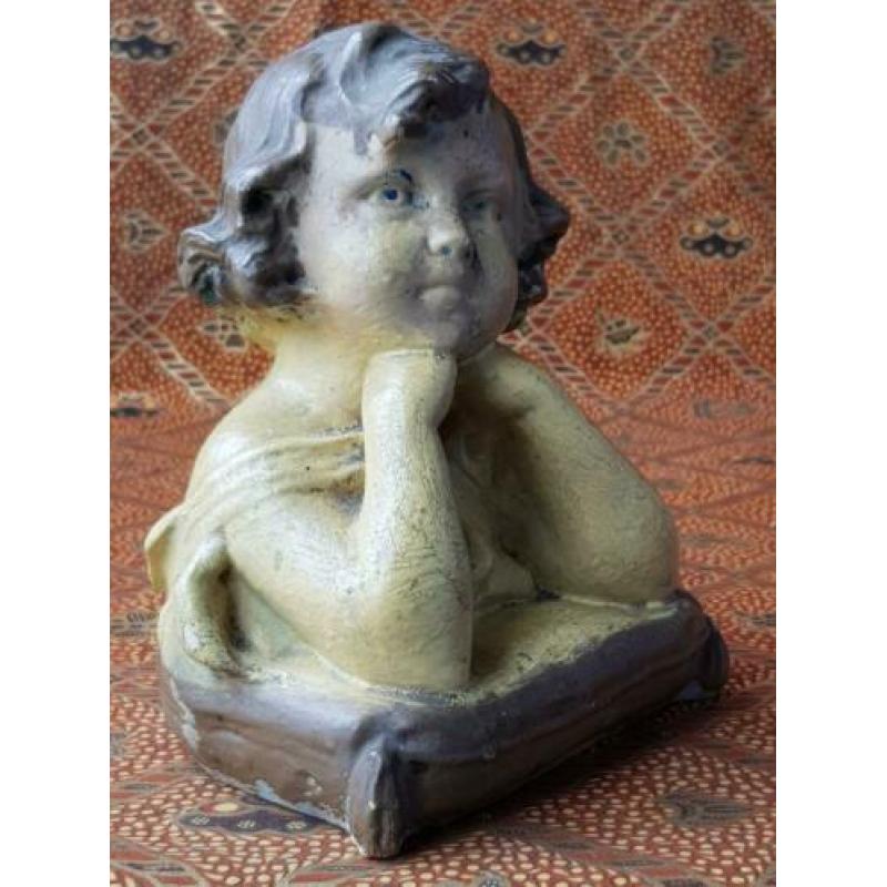 Originele antieke buste uit Frankrijk van een meisje 18 cm.