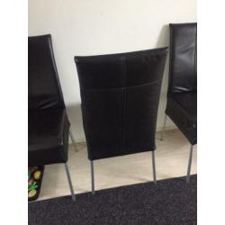 Stoelen zwart leer 4 x eetkamer stoelen