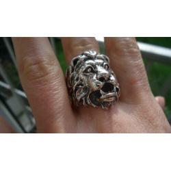 925 zilver ring met leeuw lion maat 19,5 20 3/4 - Vanoli
