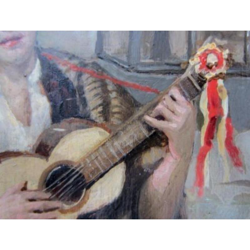 =ca 1900===mandoline spelende jongen=ITALIAANS==gesigneerd=