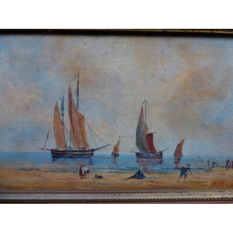 Pêcheurs á pied marée basse Zeezicht Eugêne Jacquet 1900