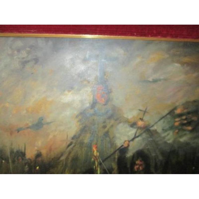 Olie/doek. Olmos, Heksenverbranding. 78 x 95 cm.