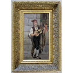 =ca 1900===mandoline spelende jongen=ITALIAANS==gesigneerd=