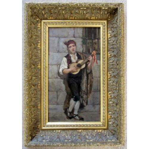 =ca 1900===mandoline spelende jongen=ITALIAANS==gesigneerd=