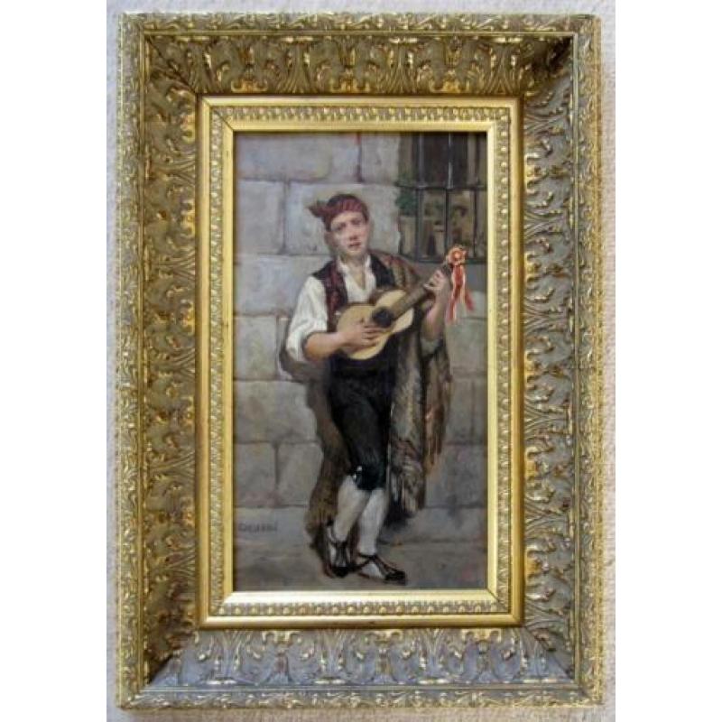 =ca 1900===mandoline spelende jongen=ITALIAANS==gesigneerd=